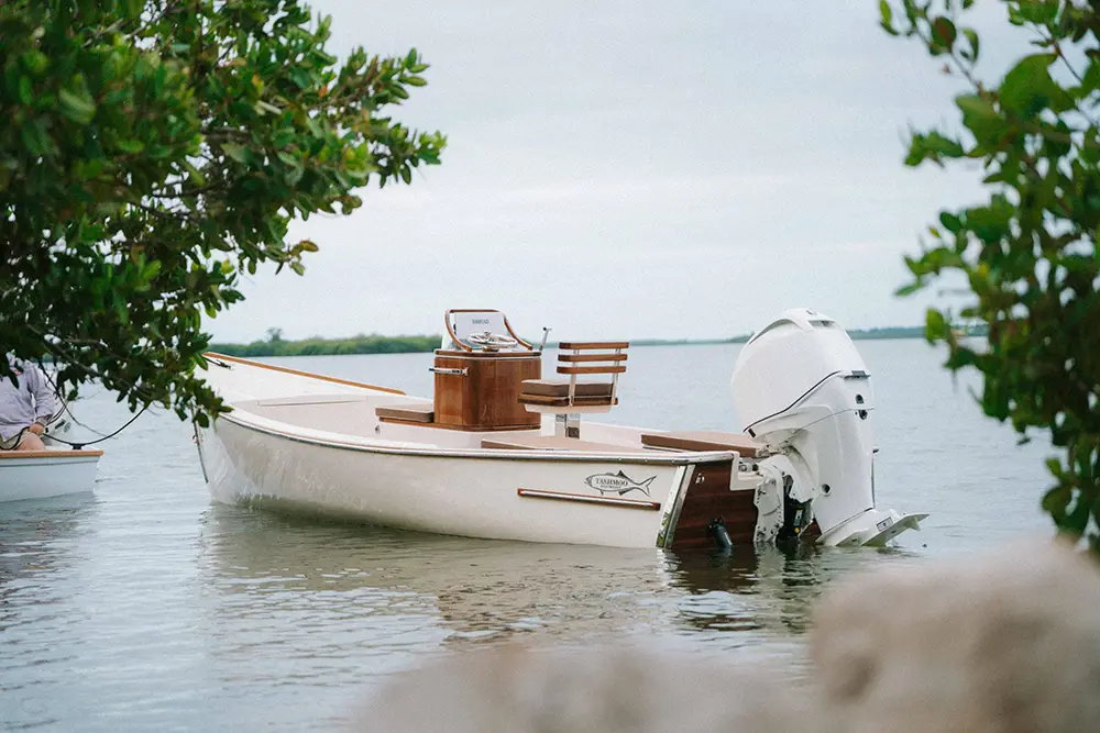 Custom boat on shallow water