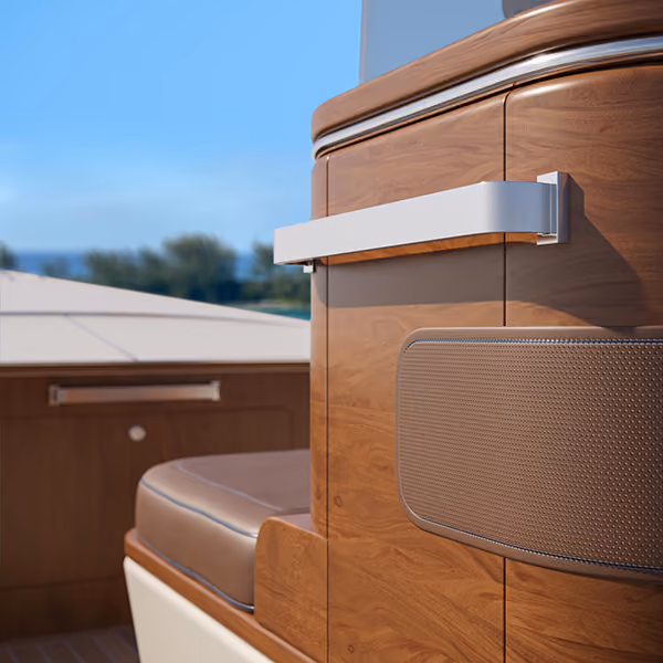 side of seat on a luxury fishing boat