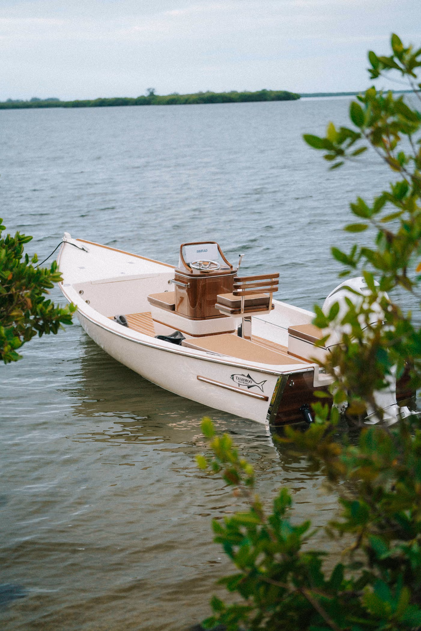 Classic runabout boat on the water