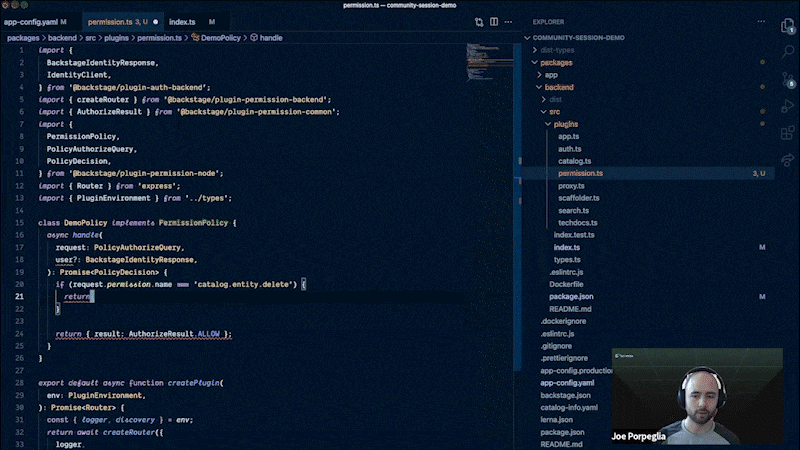 Joe blazes through a live demo of the Backstage permissions framework