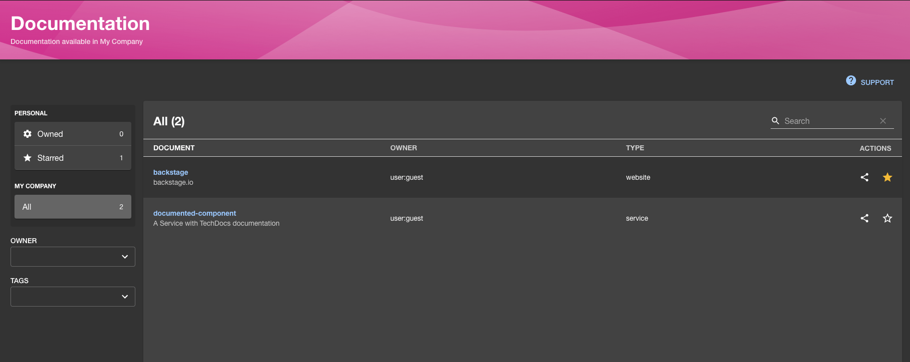 TechDocs custom homepage