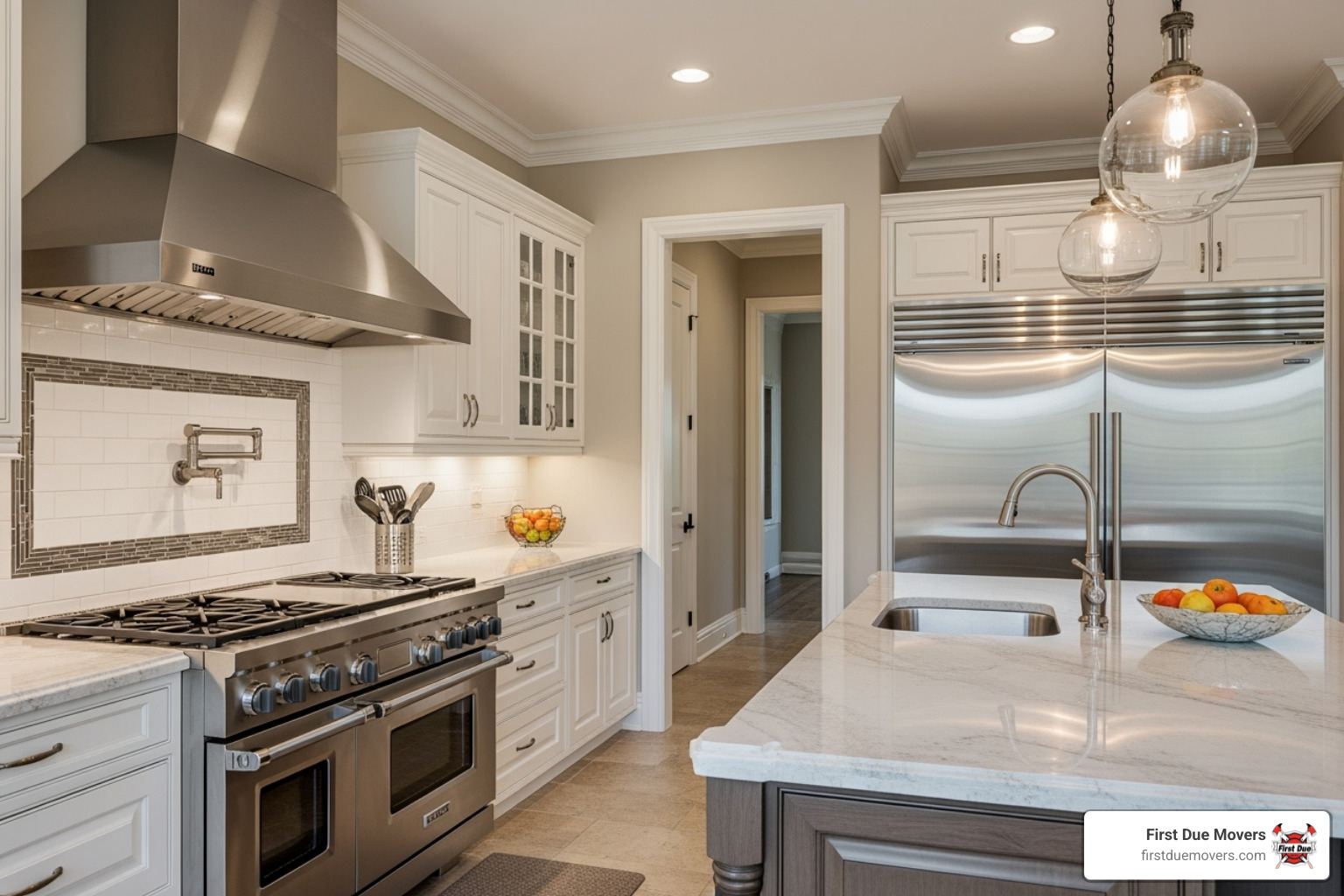 gourmet kitchen with high-end appliances in an Auburn luxury home - luxury residential moves in auburn wa