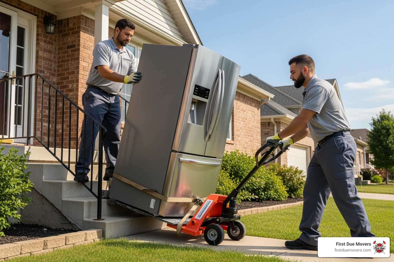 First Due Movers using specialized equipment like a dolly to move a large appliance - best rated furniture & large item moves in preston wa