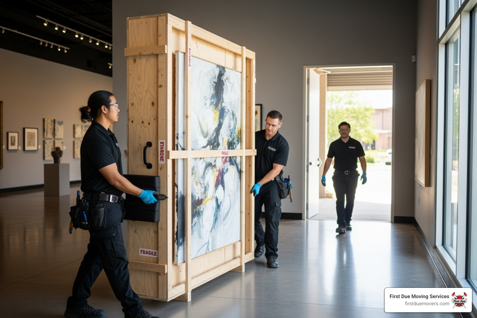 movers carefully handling a large, delicate art piece - bellevue movers