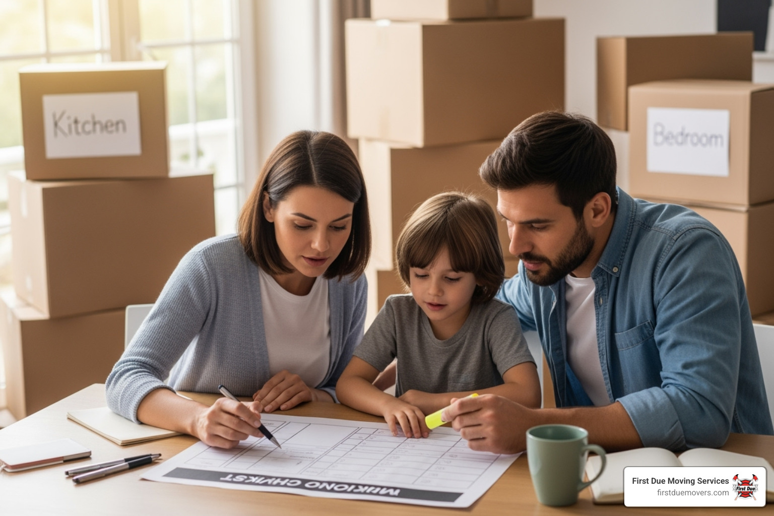 family using a moving checklist - Long distance movers Kirkland