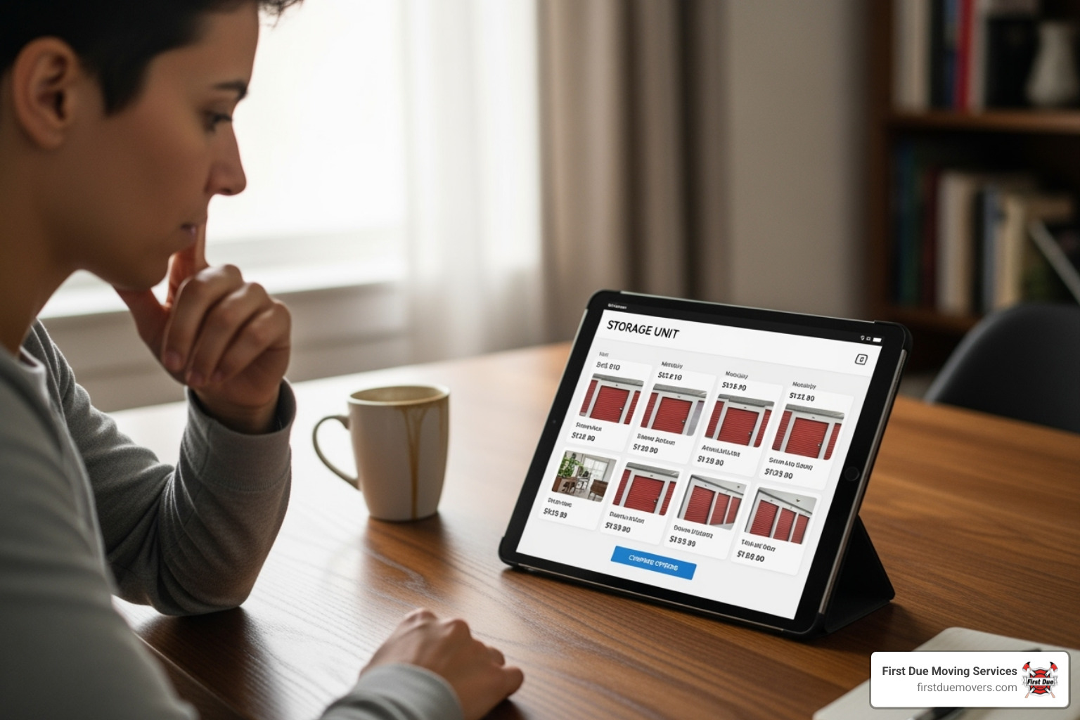 person comparing storage unit prices on a tablet - seattle mini storage
