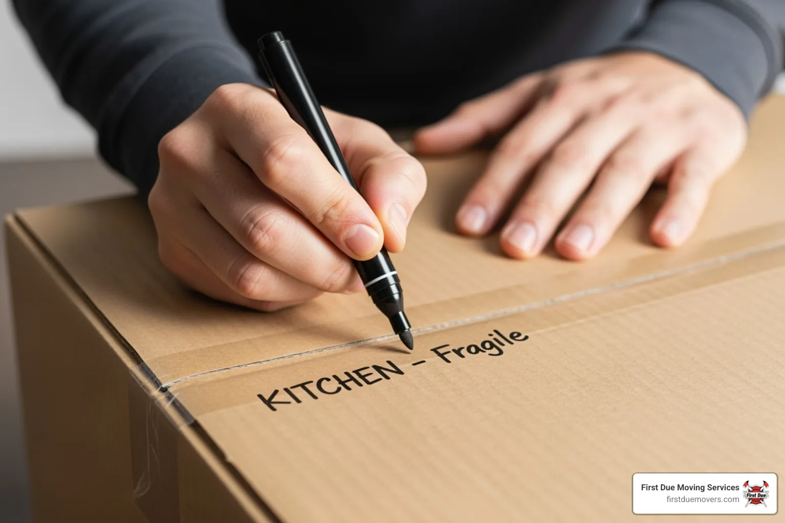 person labeling a moving box clearly - Spokane local movers