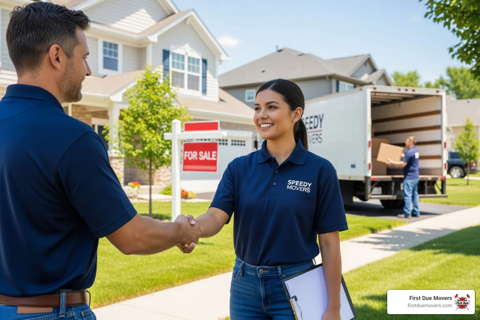 customer shaking hands with a First Due Movers team member - best rated furniture & large item moves in preston wa