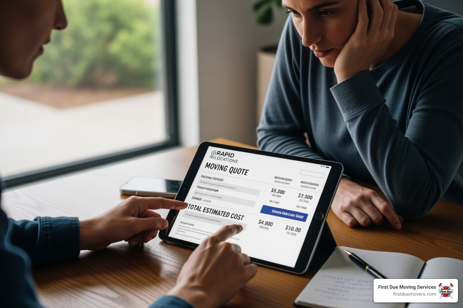 person reviewing a moving quote - home removals in kent