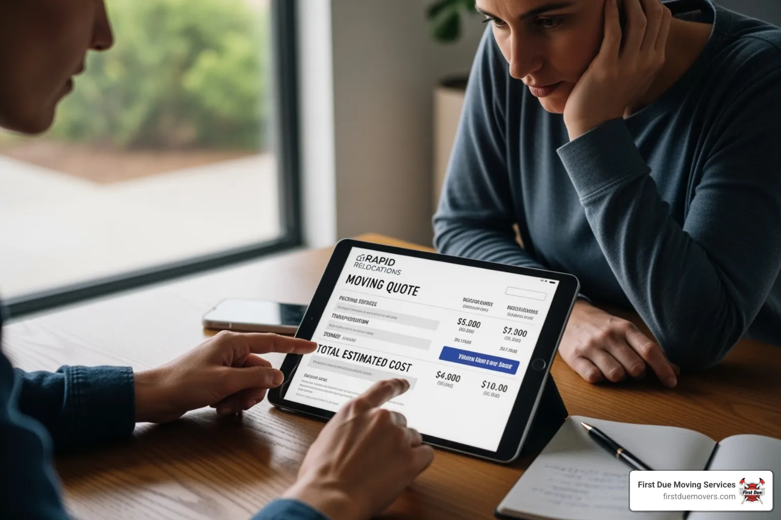 person reviewing a moving quote - home removals in kent