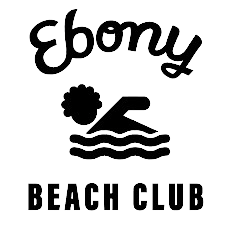 Logo with the text Ebony Beach Club and an icon of a person swimming above wavy lines.