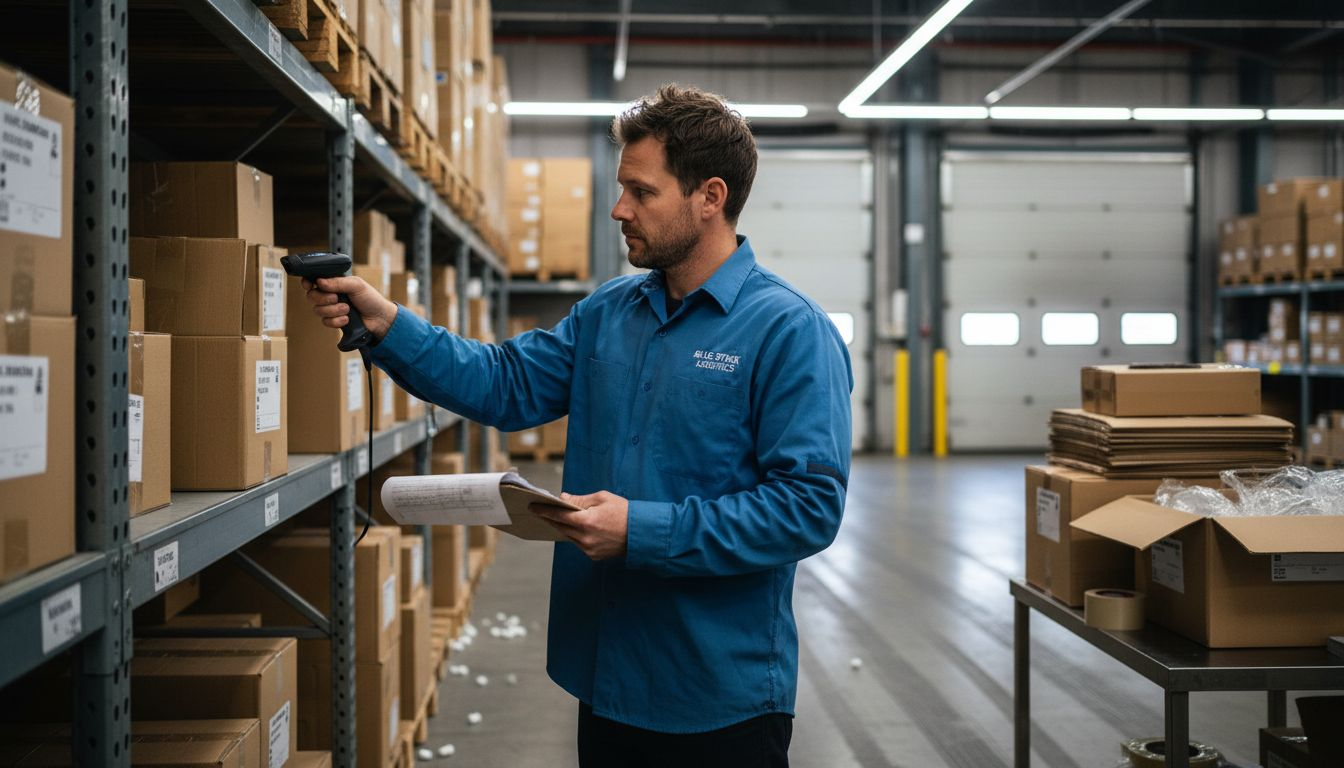 Warehouse manager scanning ecommerce packages