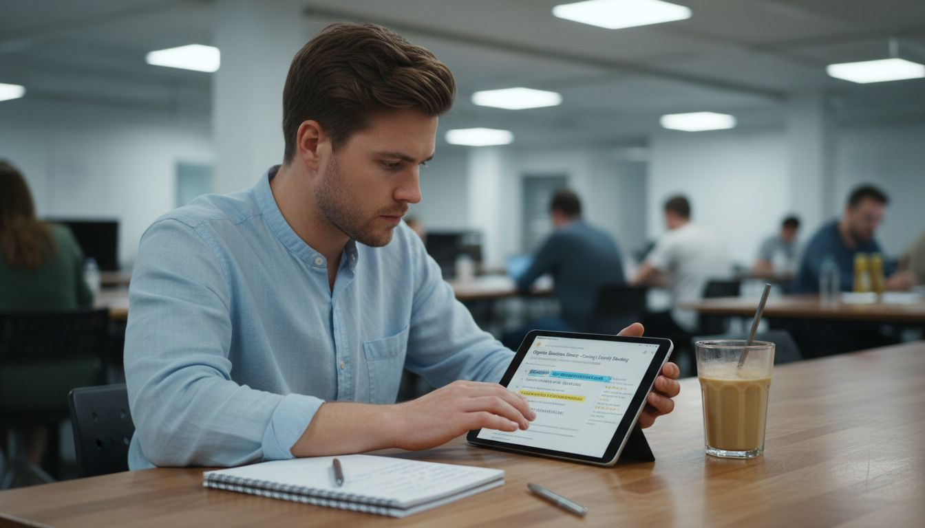 Man editing product listing in coworking space