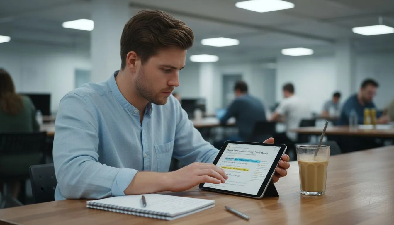 Man editing product listing in coworking space