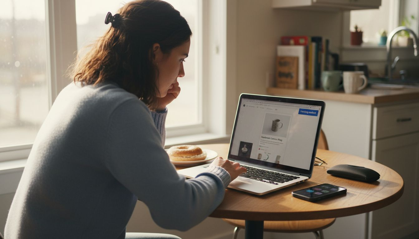 Shopper browsing Shopify store on laptop