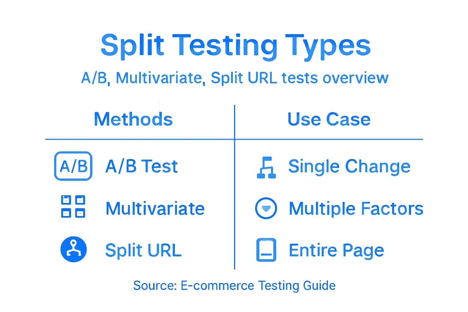 Infographic showing split testing types and use cases