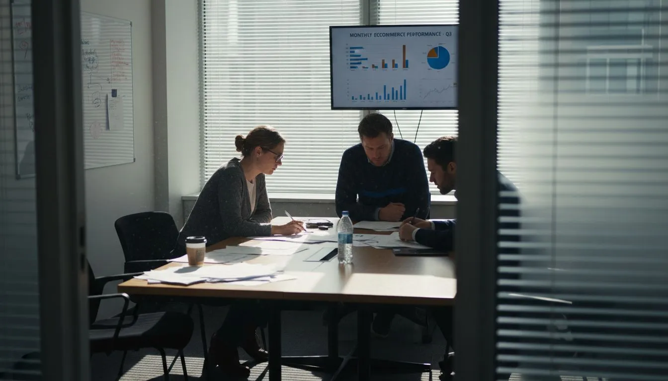 Team discussing ecommerce performance metrics