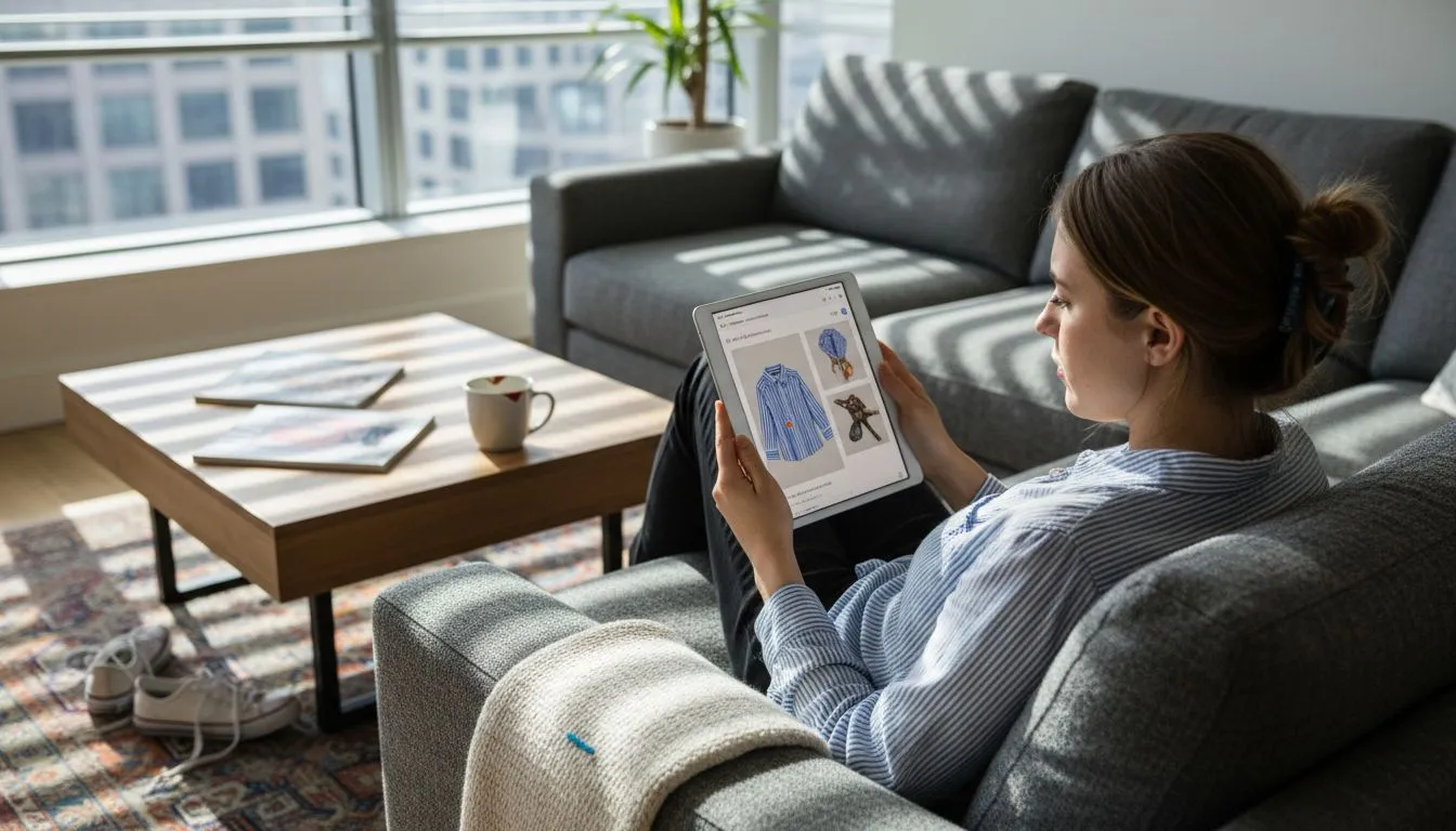 Shopper browsing product photos at home