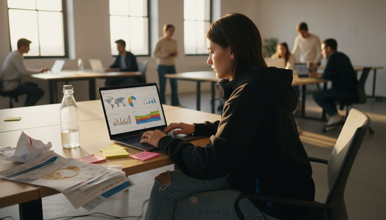 Designer reviewing ecommerce analytics workspace