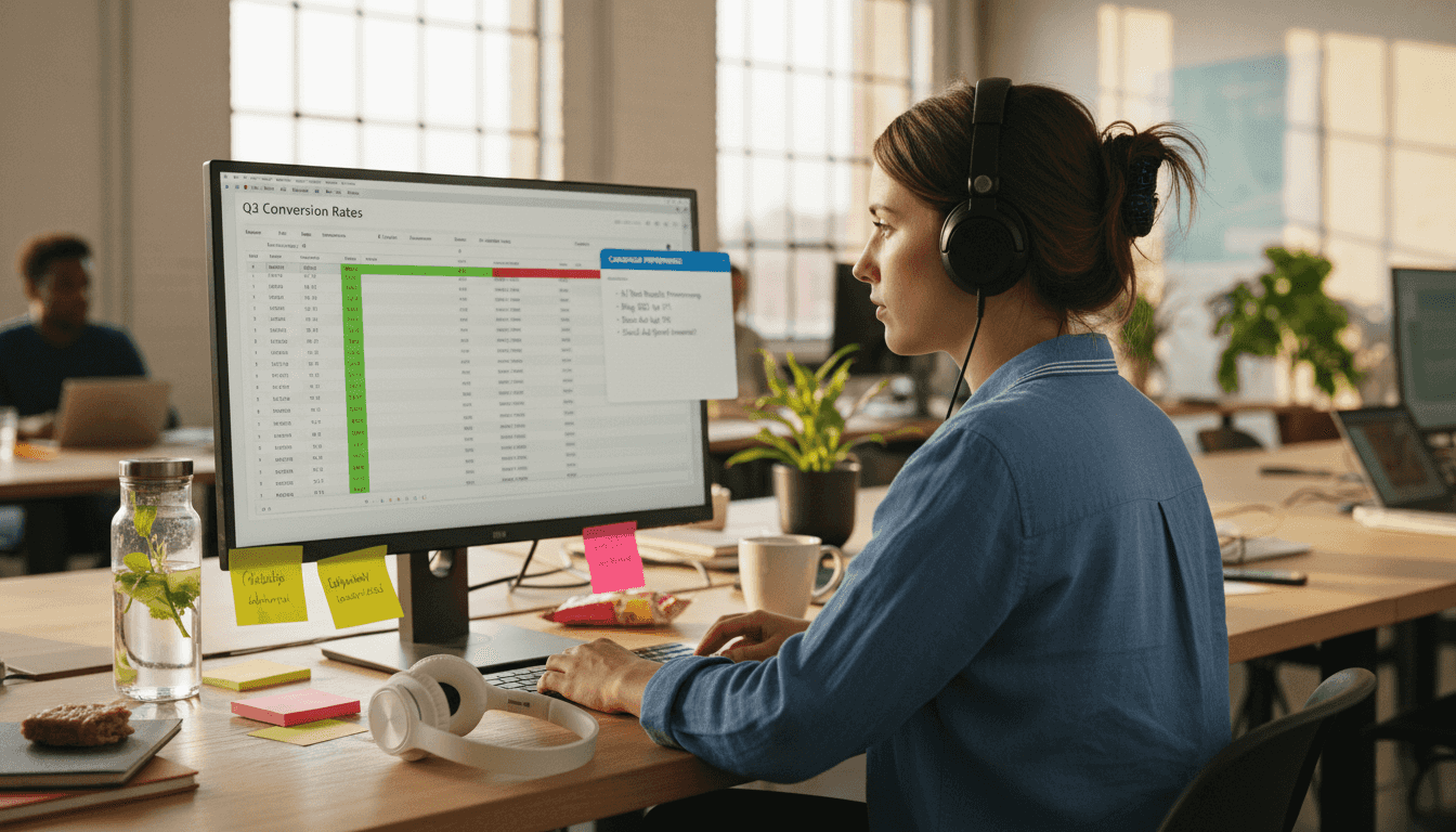 Marketing analyst reviewing ad performance metrics