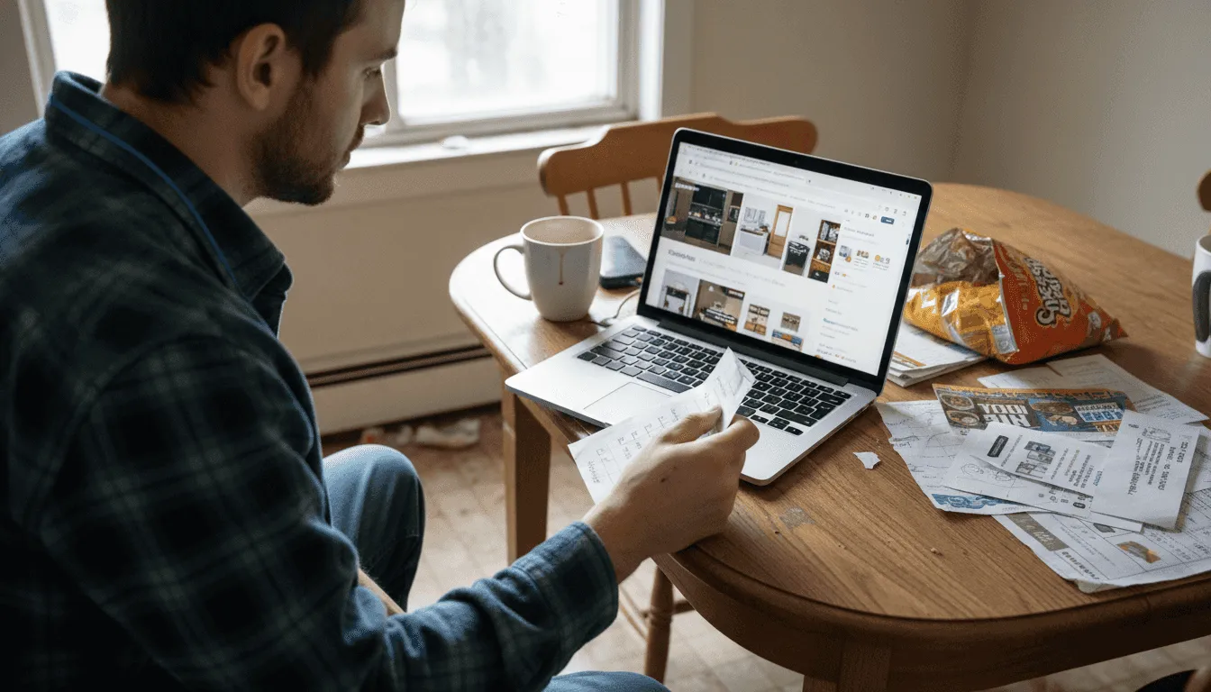 Shopper browsing several online marketplaces