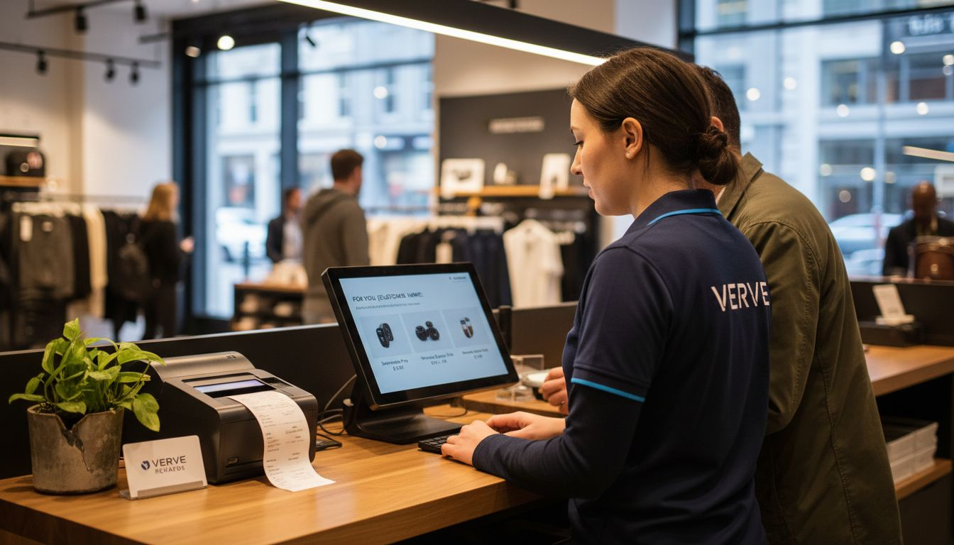 Retail associate assists shopper with personalized offers