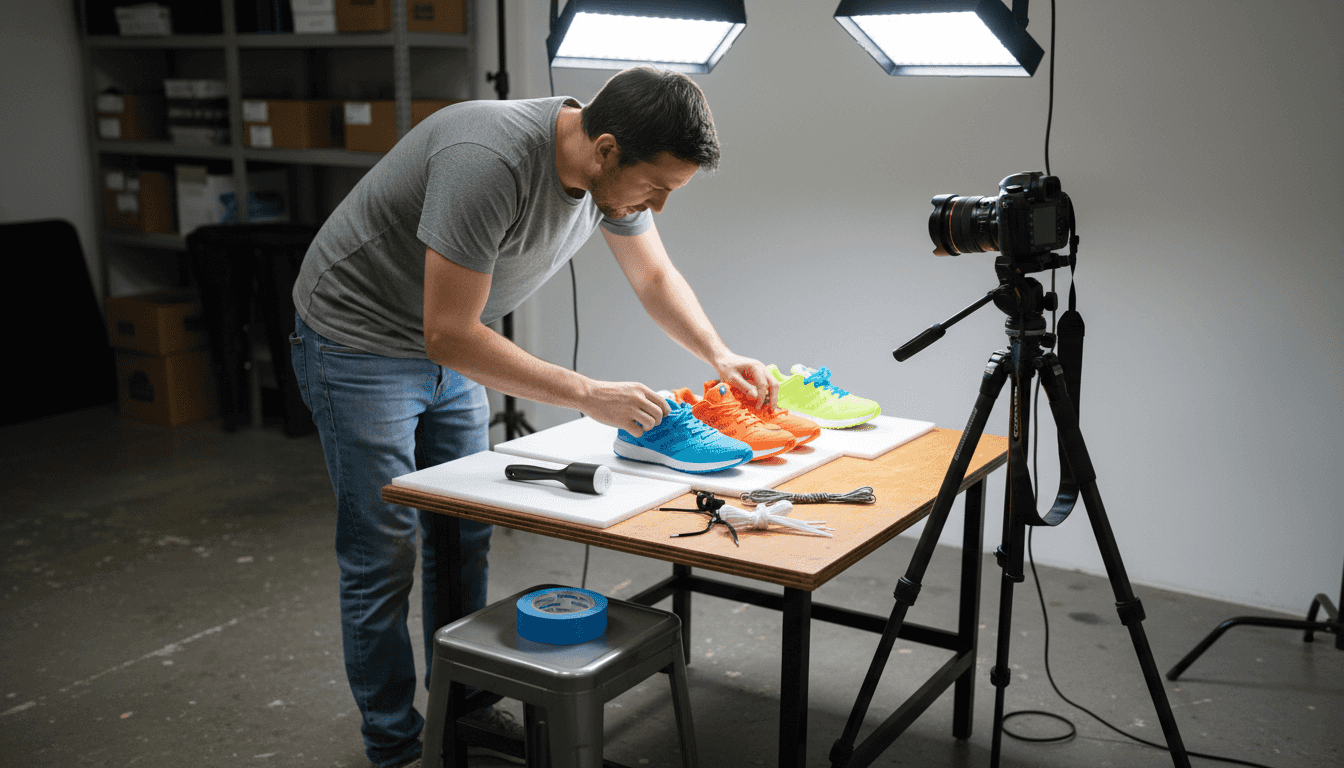 Photographer preparing product shot for ecommerce