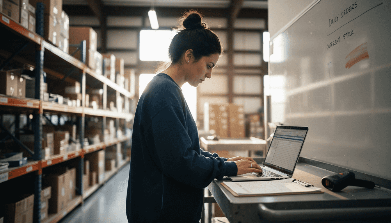 Warehouse staff updating inventory automation system