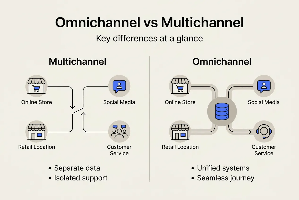 Infographic comparing omnichannel and multichannel models