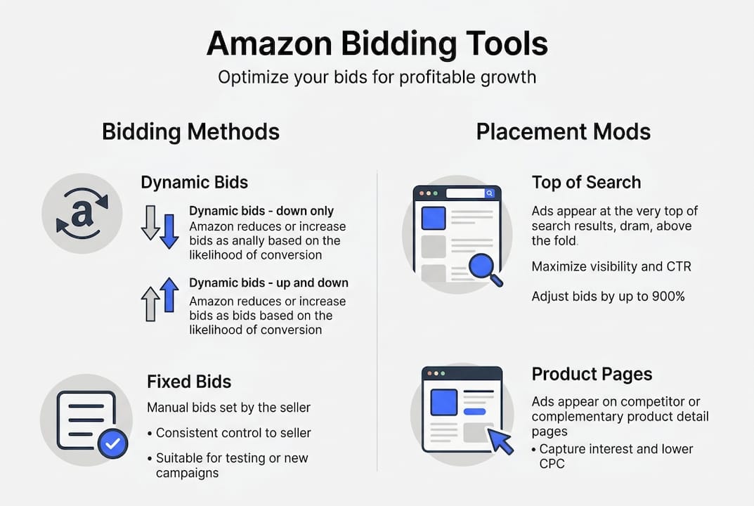 Infographic outlining Amazon ad bidding strategies