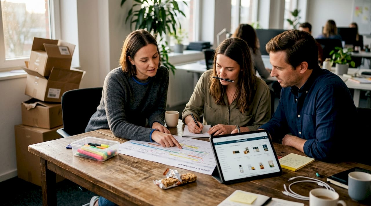 Team discussing ecommerce brand strategy