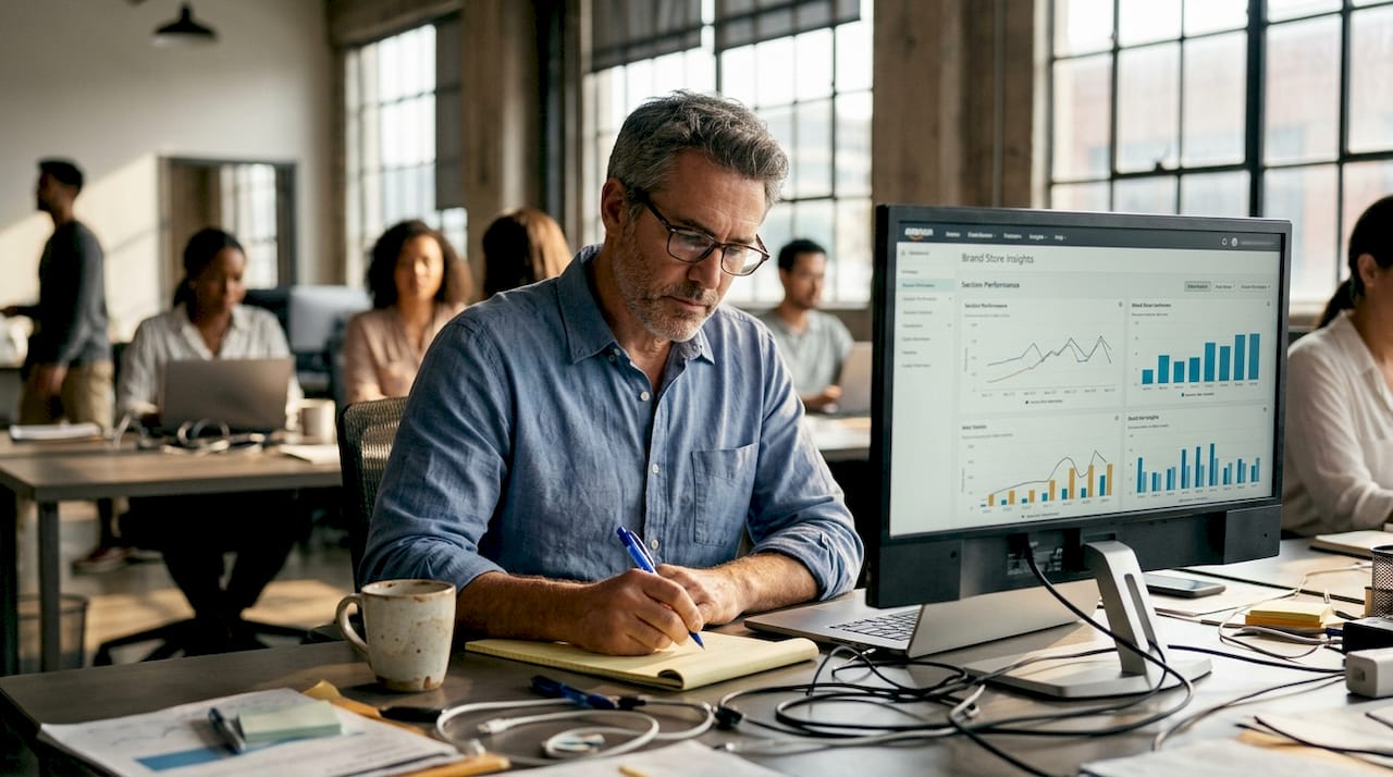 Amazon Brand Store dashboard being reviewed