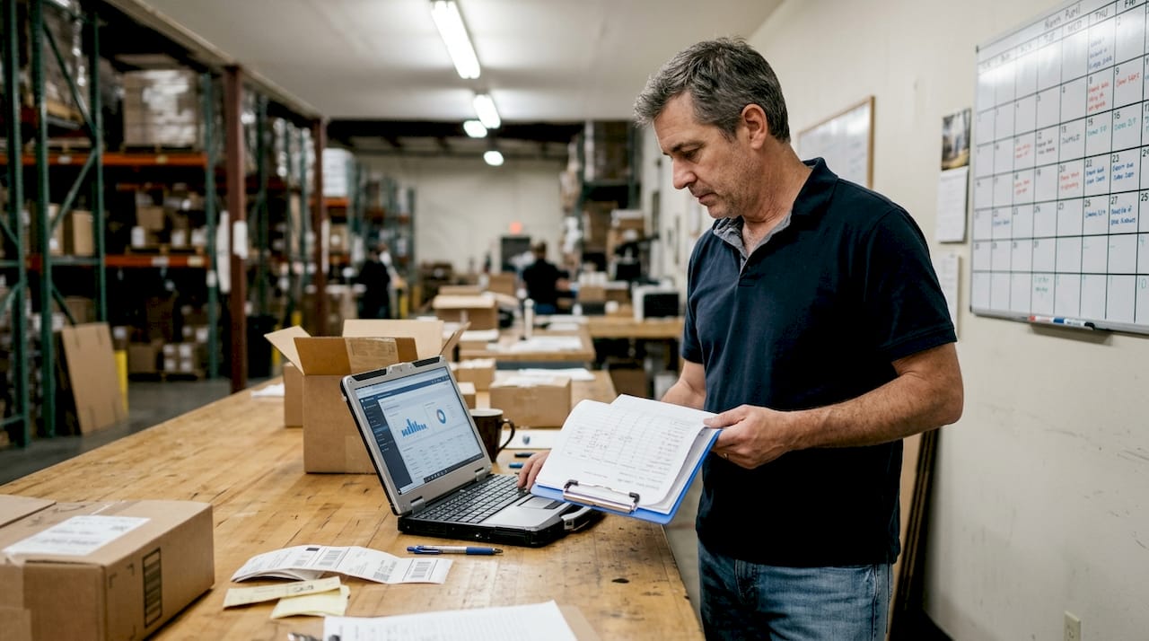 Coordinator checking inventory and fulfillment tasks