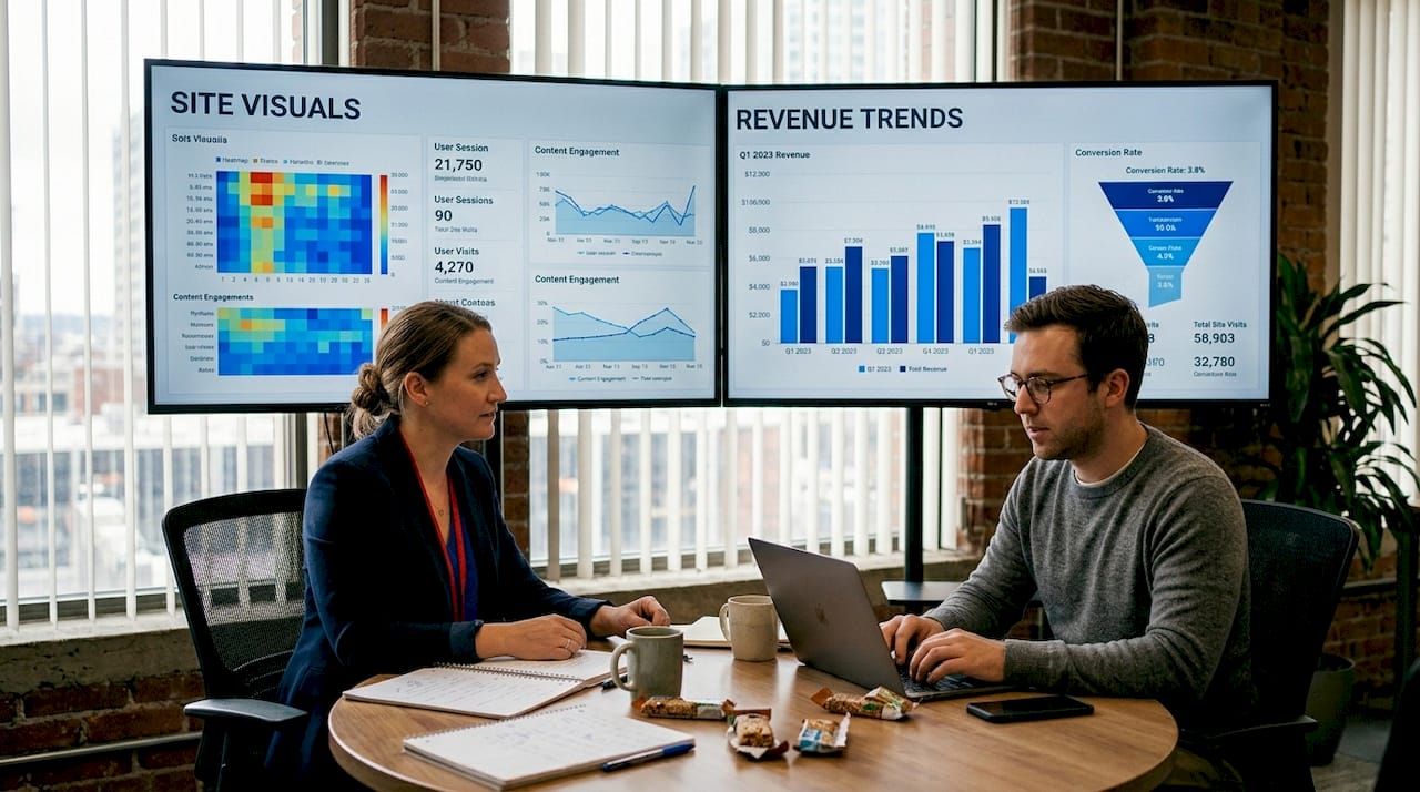 Marketers reviewing ecommerce analytics on screen