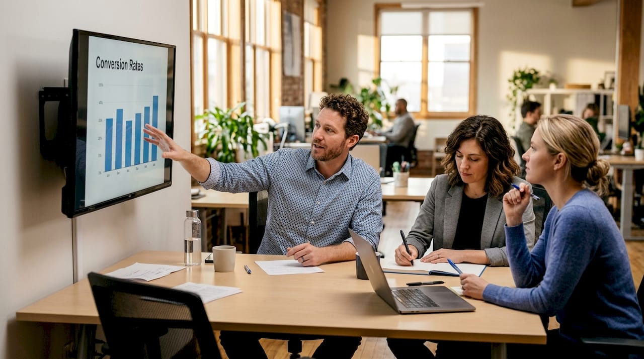 Team viewing ecommerce conversion charts