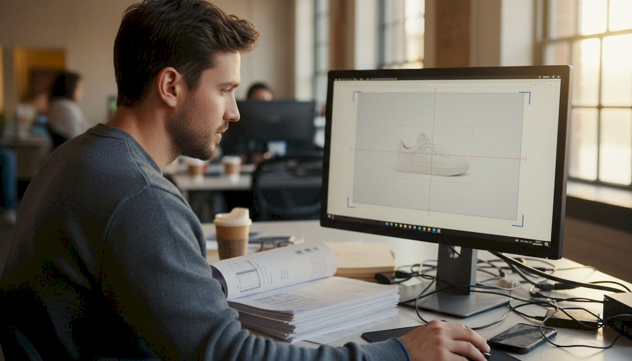 E-commerce coordinator reviewing main product image