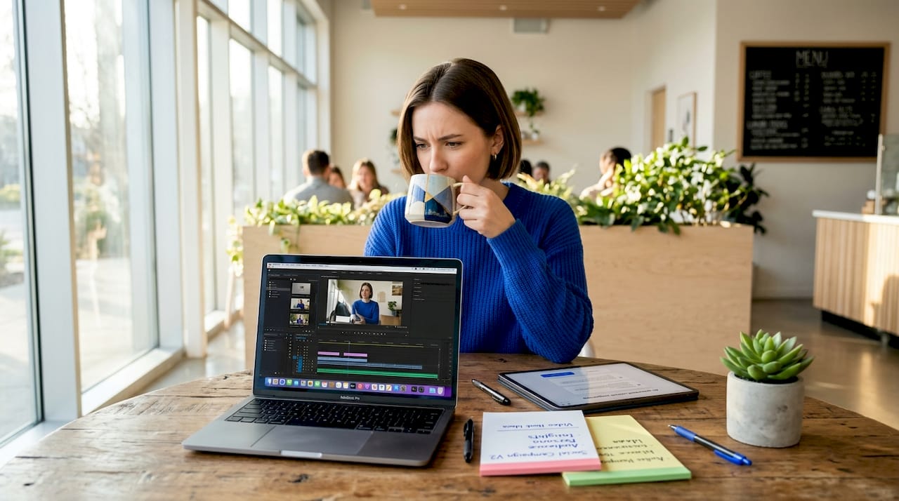 Designer reviewing AI-generated campaign ideas