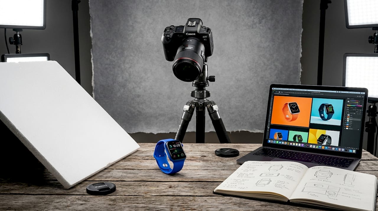 Photographer's studio setup for product shoot