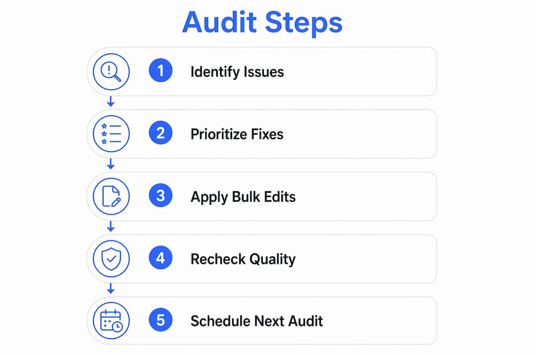 Infographic outlining steps to audit product listings