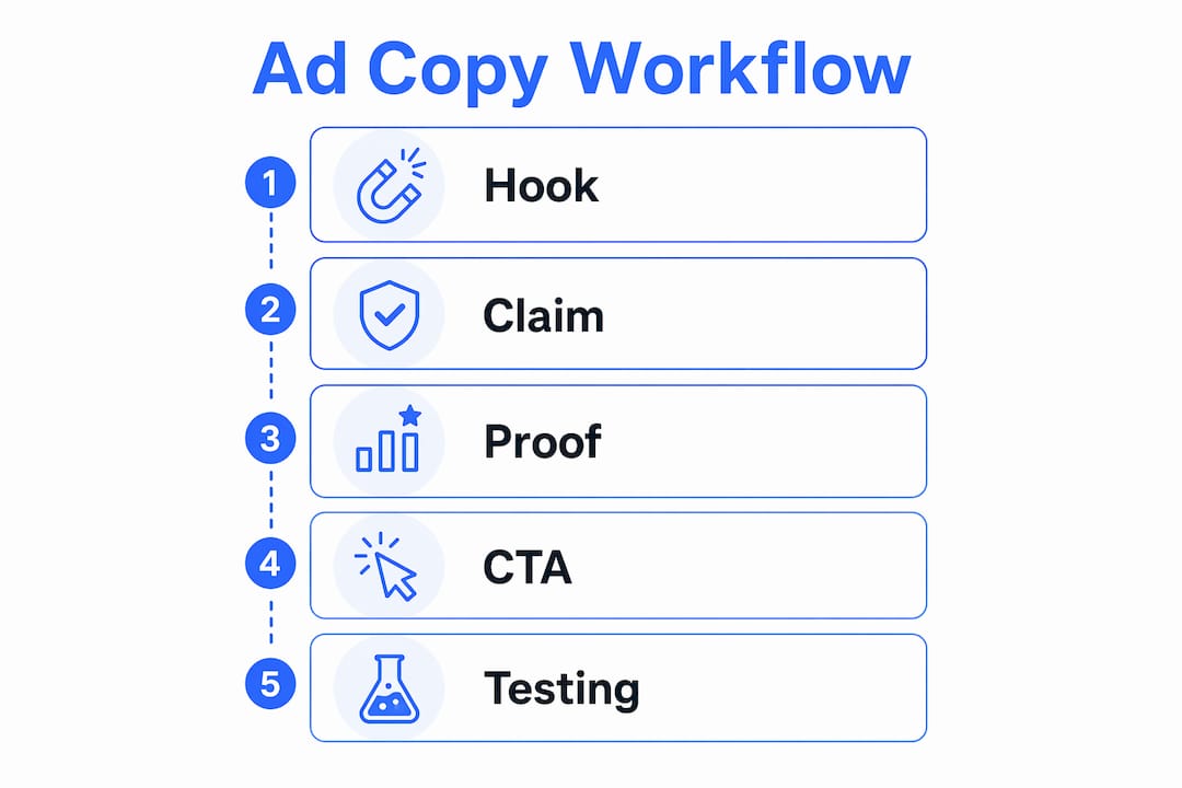Infographic illustrating five key ad copy steps