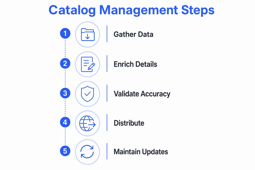Infographic showing catalog management workflow steps