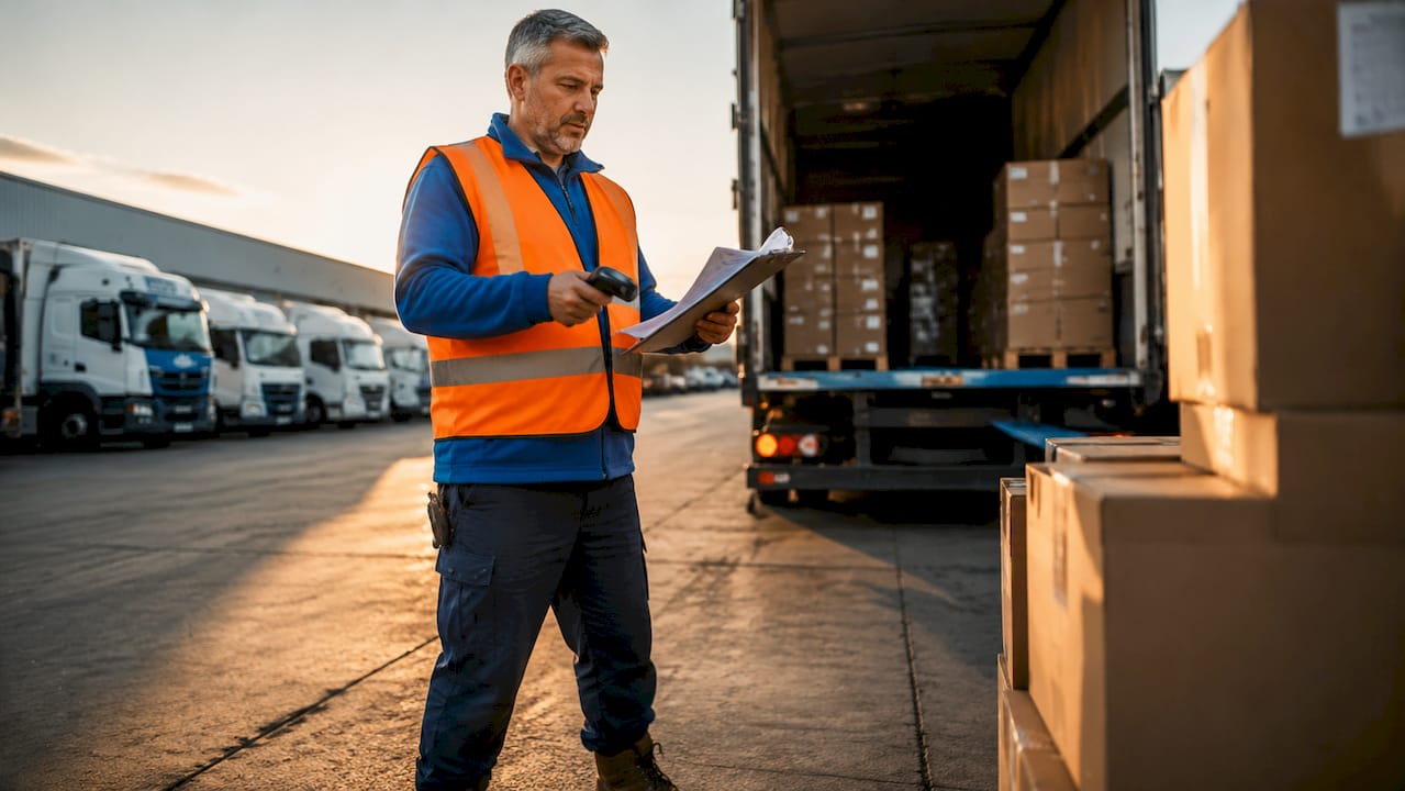 Supervisor scanning inventory in warehouse