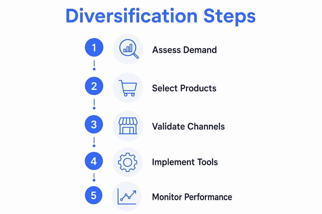 Infographic showing five key steps for marketplace diversification