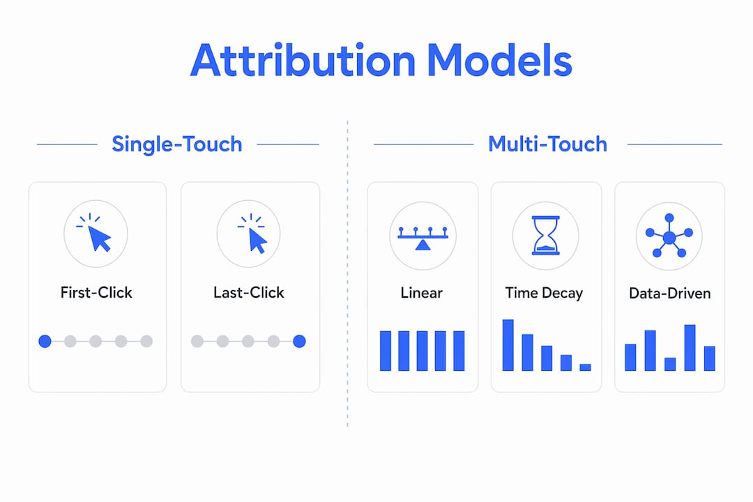 Infographic comparing single-touch and multi-touch attribution models