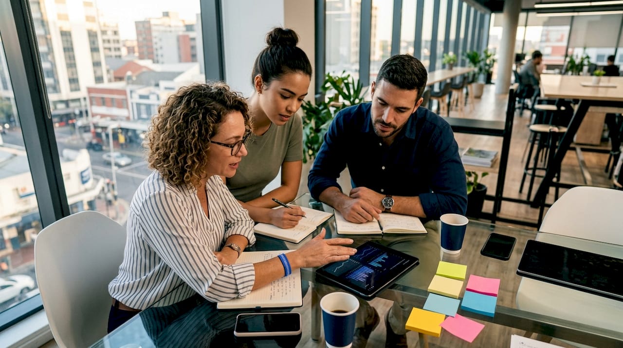 SEO team collaborating using AI tools