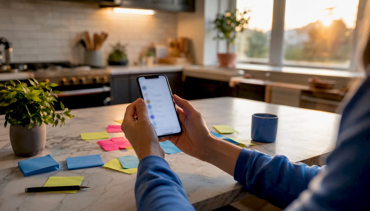 Close-up hands monitoring MAP pricing on mobile device