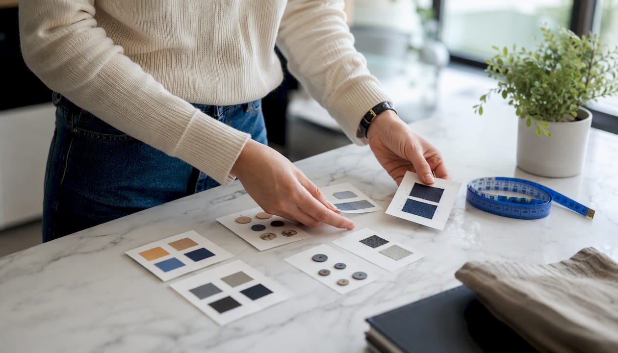 Hands arranging product attribute cards