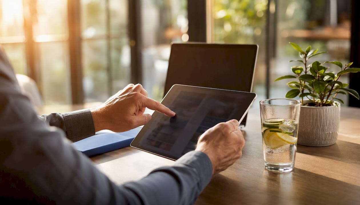 Hands adjusting digital marketing dashboard
