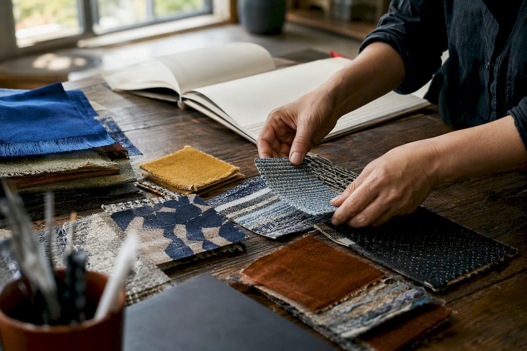 Hands placing modular tiles on table surface