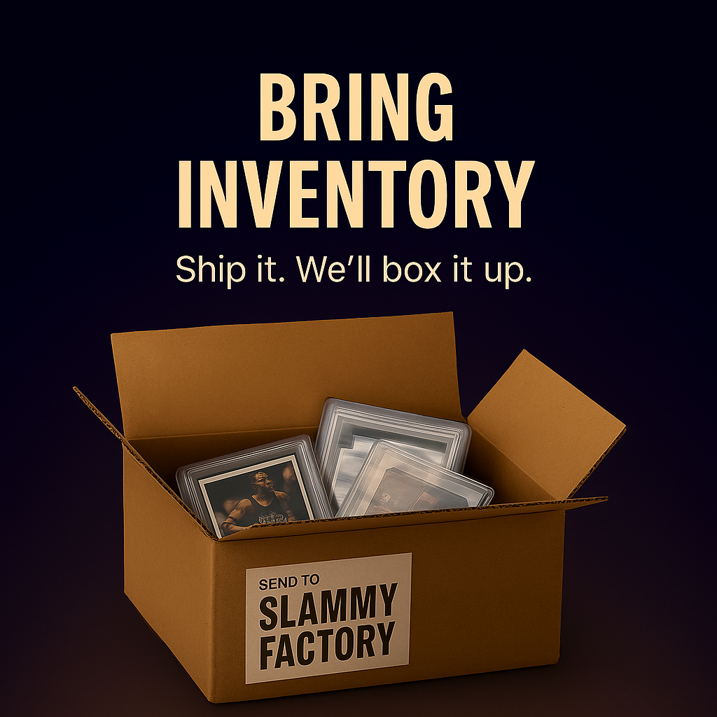 Box of cards ready to ship to Slammy Factory